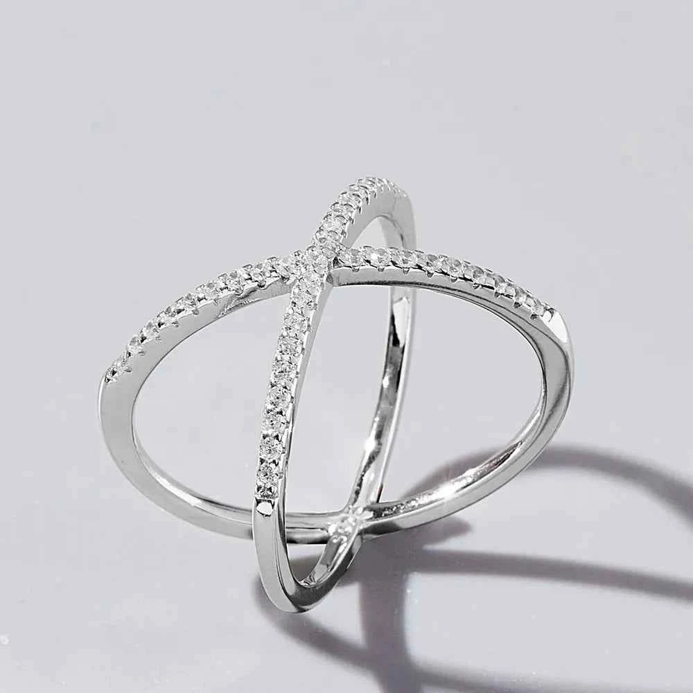 X Shape Inlaid Zircon 925 Sterling Silver Ring