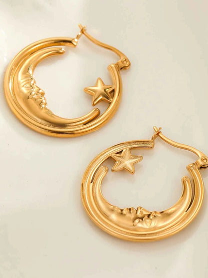 18K Gold-Plated Crescent Moon Star Hoop Earrings