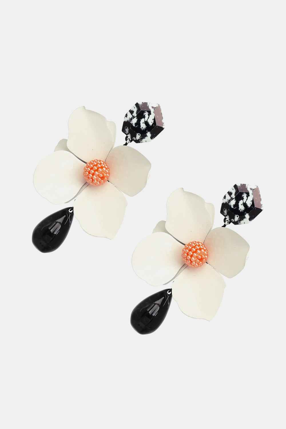 Bloosom Flower and Teardrop Resin Dangle Earrings