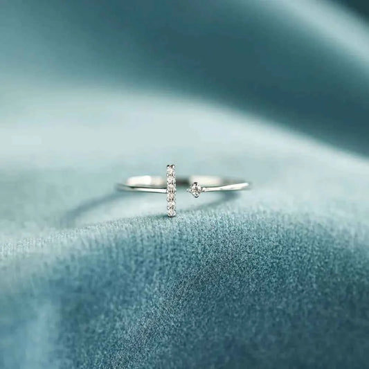 T Shape Inlaid Zircon 925 Sterling Silver Open Ring