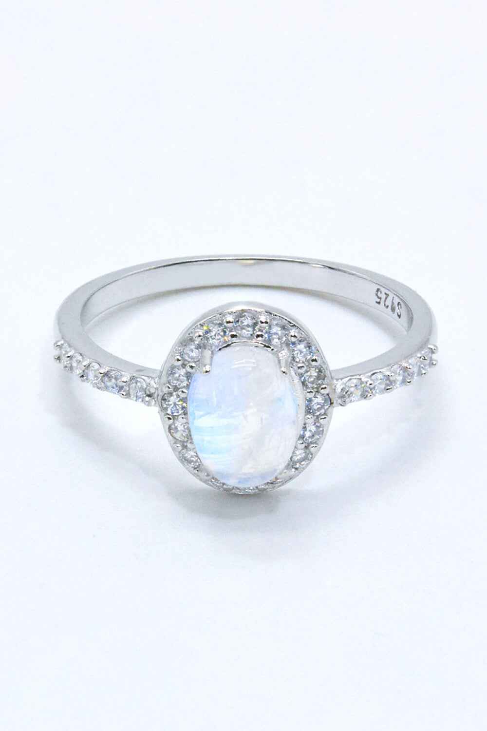925 Sterling Silver Natural Moonstone Halo Ring