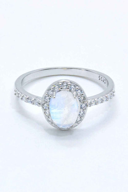 925 Sterling Silver Natural Moonstone Halo Ring