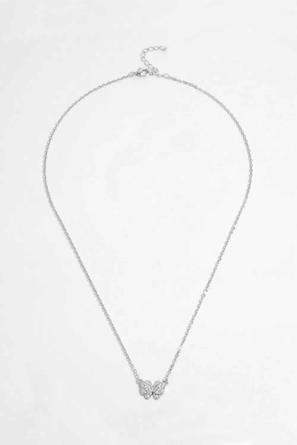 925 Sterling Silver Zircon Butterfly Pendant Necklace