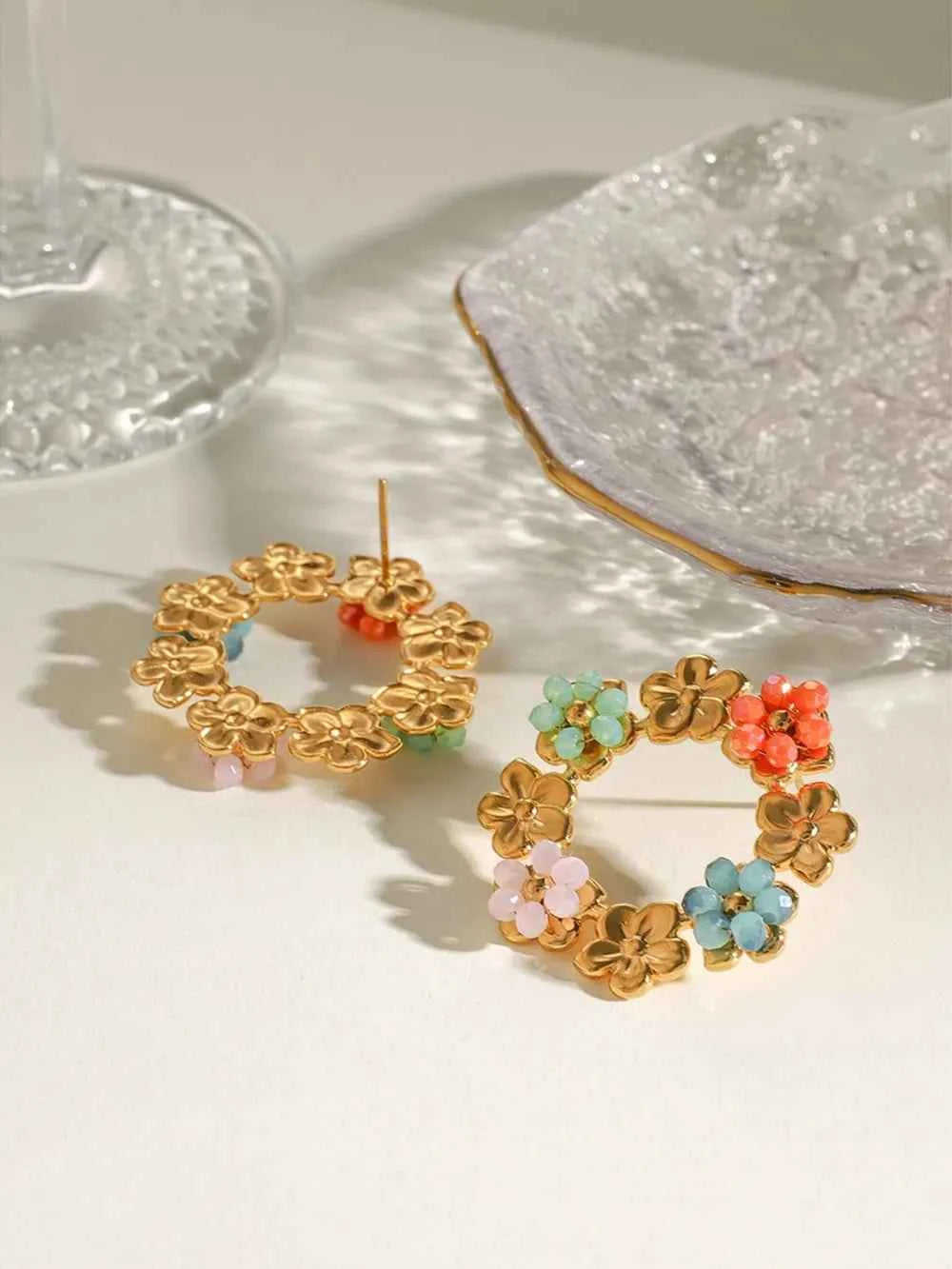 Synthetic Crystal Stainless Steel Flower Earrings