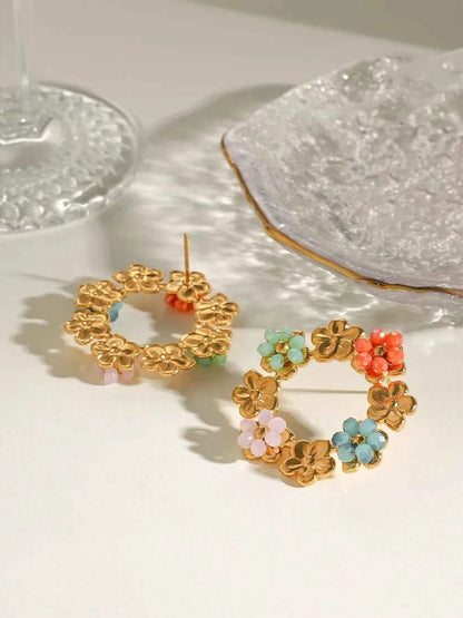 Synthetic Crystal Stainless Steel Flower Earrings