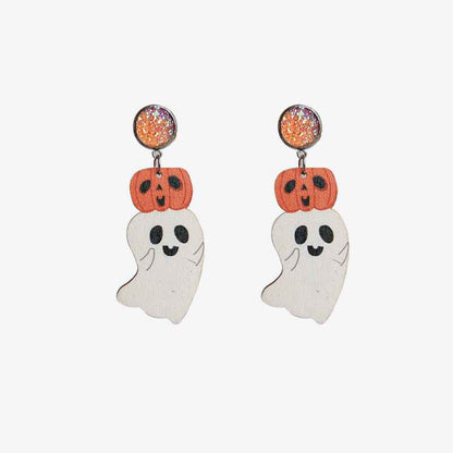 Ghost Shape Wooden Dangle Earrings
