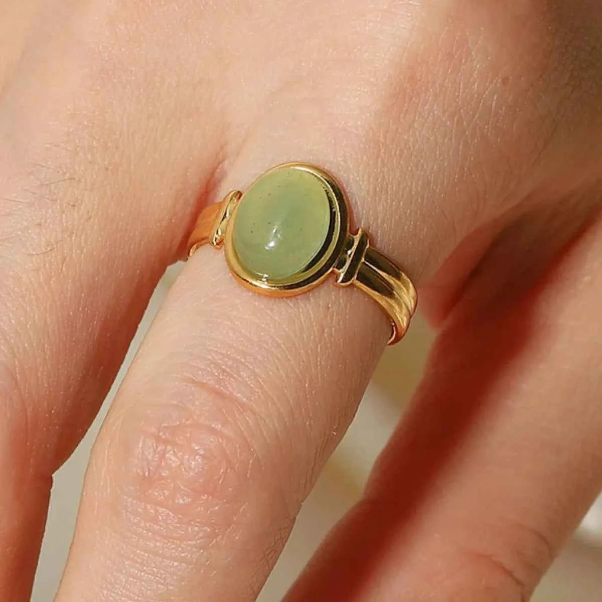 Vintage Natural Stone Gold Plated Adjustable Ring
