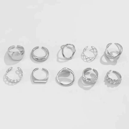 10-Piece Alloy Geometric Ring