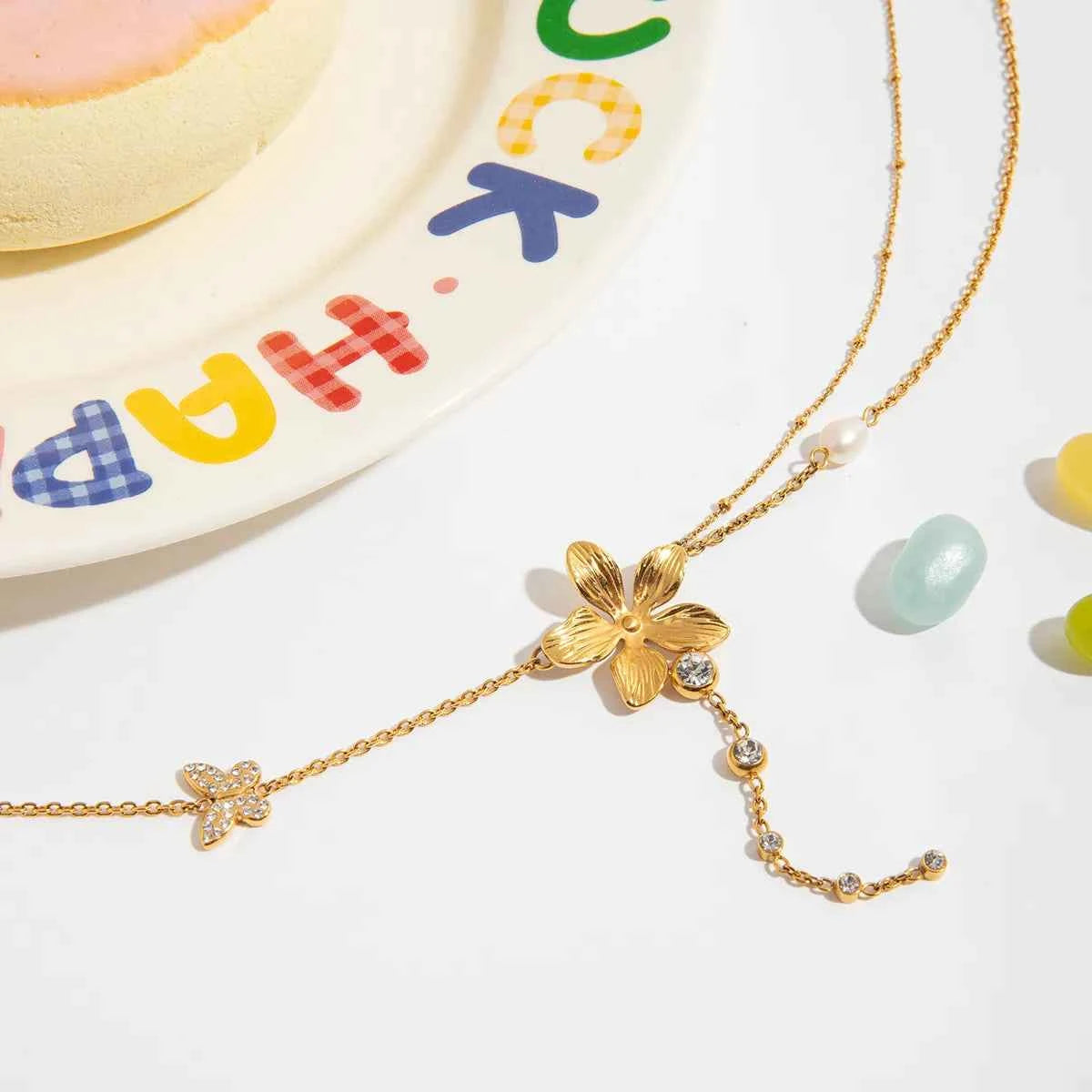 3-Piece 18K Gold-Plated Stainless Steel Flower Necklace