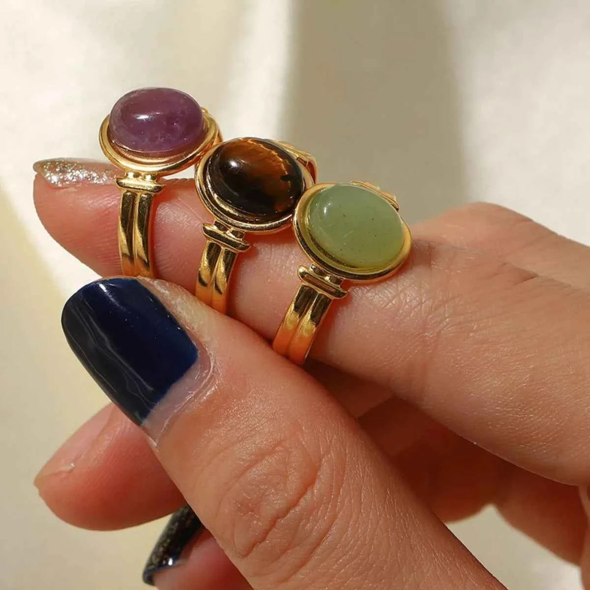 Vintage Natural Stone Gold Plated Adjustable Ring