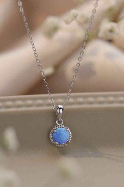 Opal Round Pendant Chain Necklace