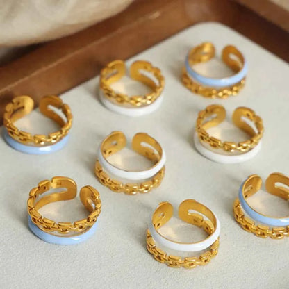 Enamel 18K Gold-Plated Open Ring