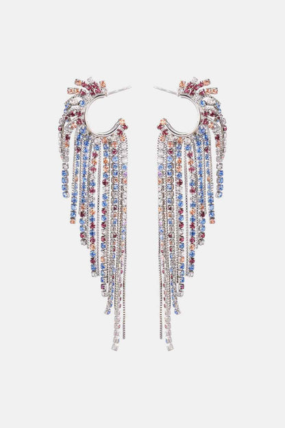 Fringed Rhinestone Zinc Alloy Dangle Earrings