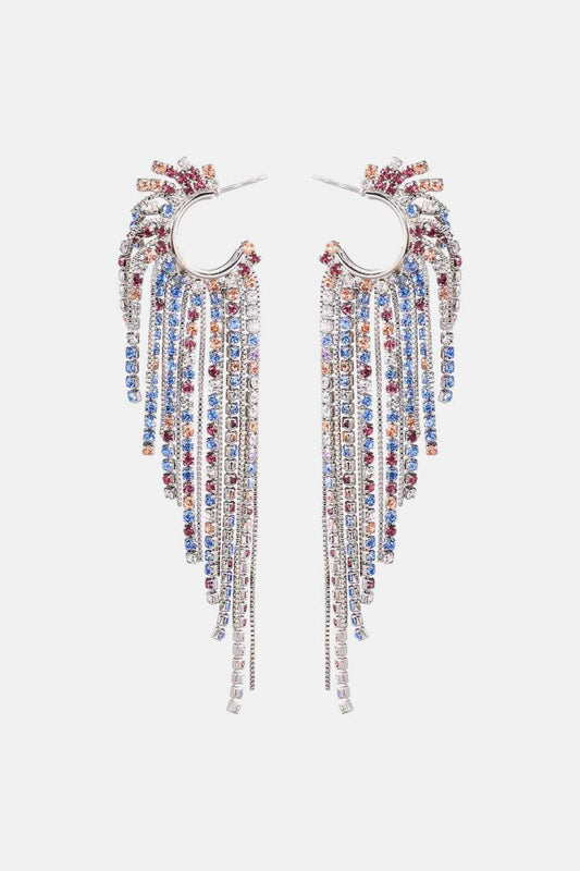 Fringed Rhinestone Zinc Alloy Dangle Earrings