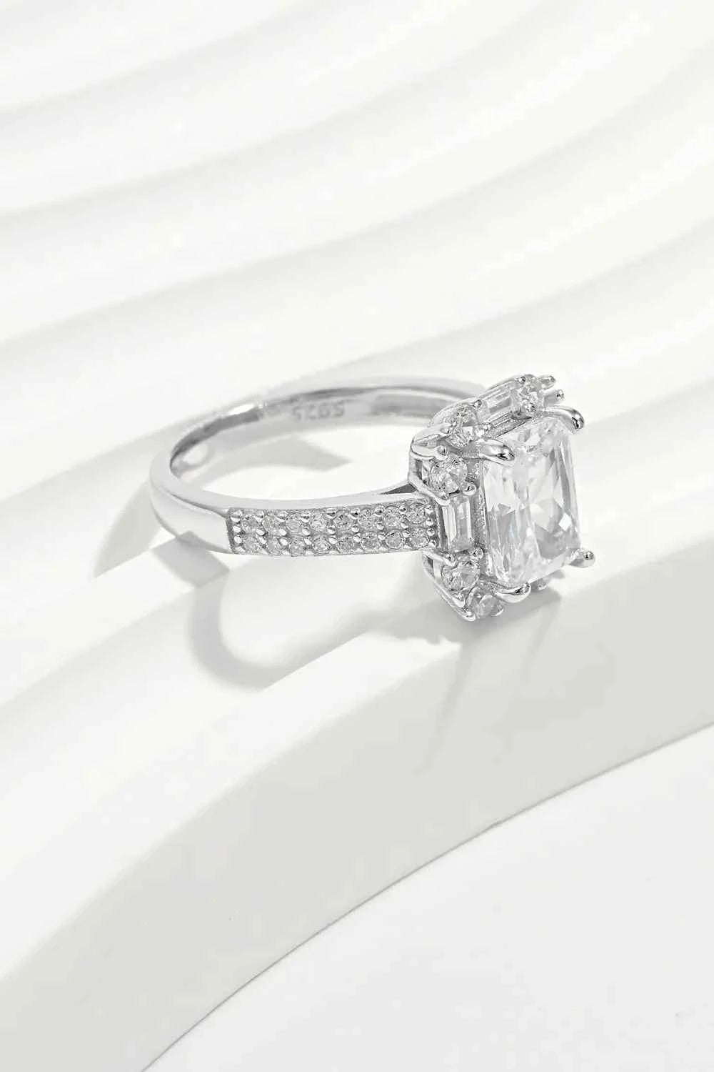 925 Sterling Silver Inlaid Zircon Square Ring