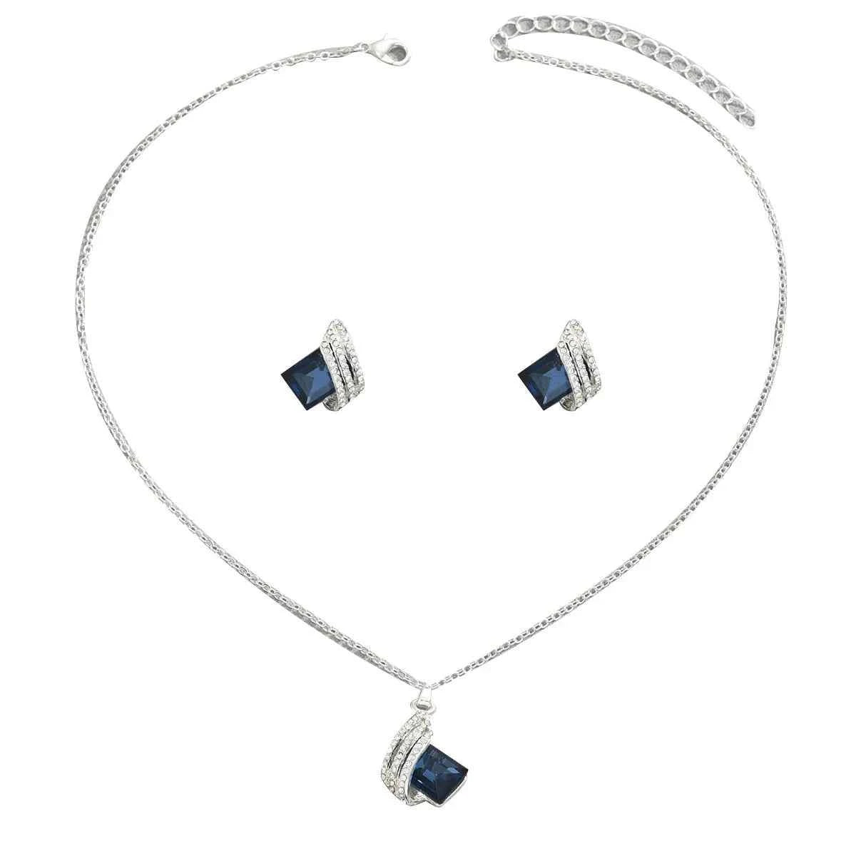 Stainless Steel Crystal Geometric Earrings and Necklace Jewelry Set