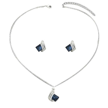 Stainless Steel Crystal Geometric Earrings and Necklace Jewelry Set