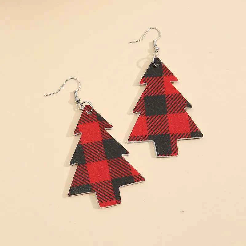 Christmas Tree PU Leather Dangle Earrings