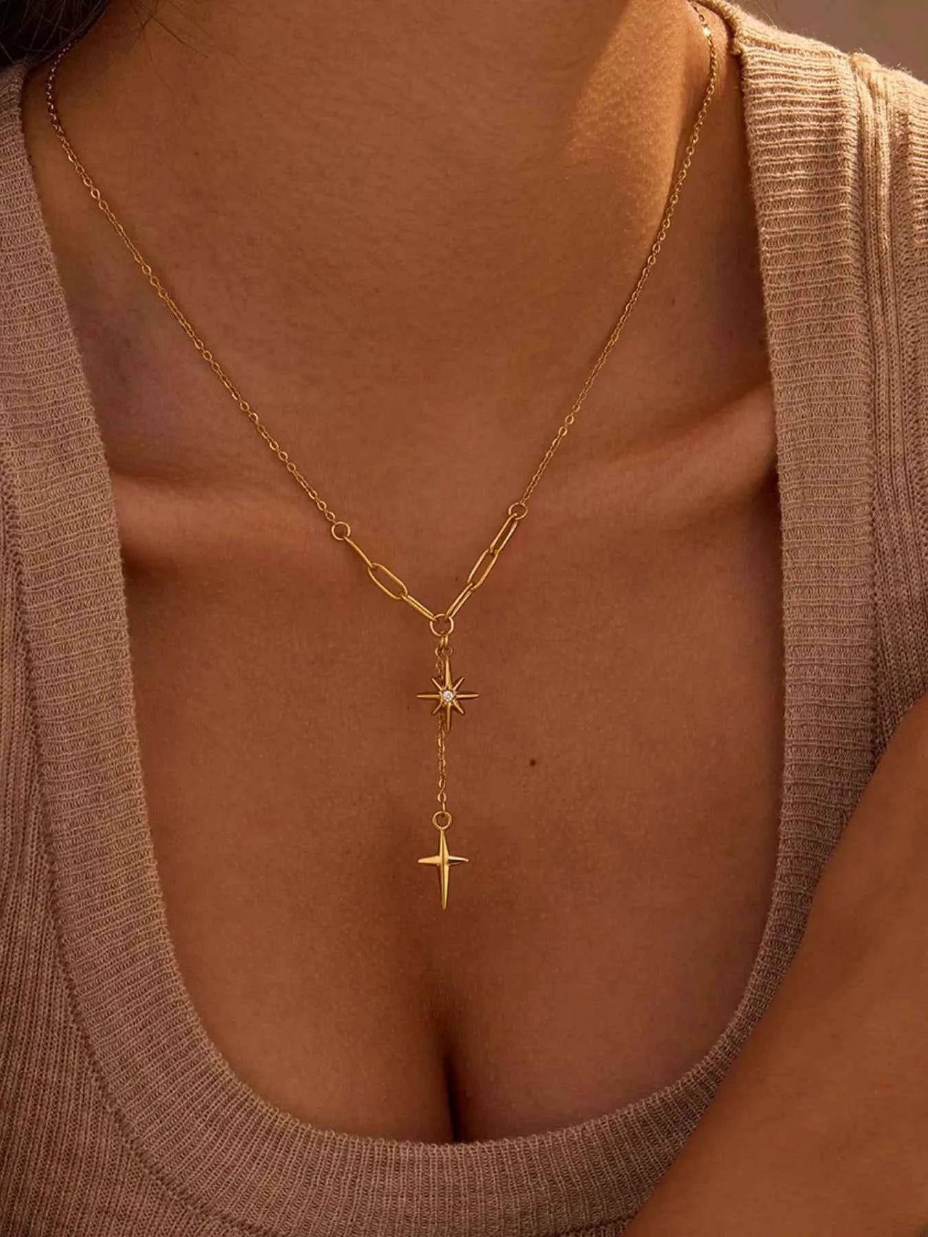 18K Gold-Plated Star Cross Pendant Necklace