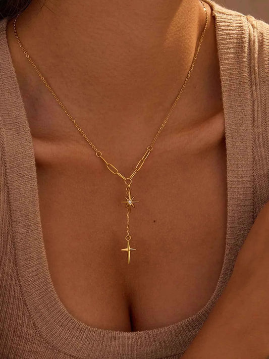 18K Gold-Plated Star Cross Pendant Necklace