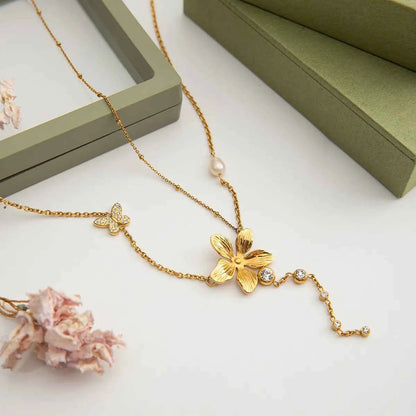 3-Piece 18K Gold-Plated Stainless Steel Flower Necklace