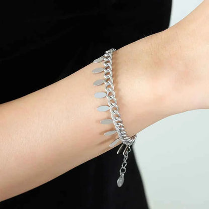 Titanium Steel Leaf Charm Bracelet