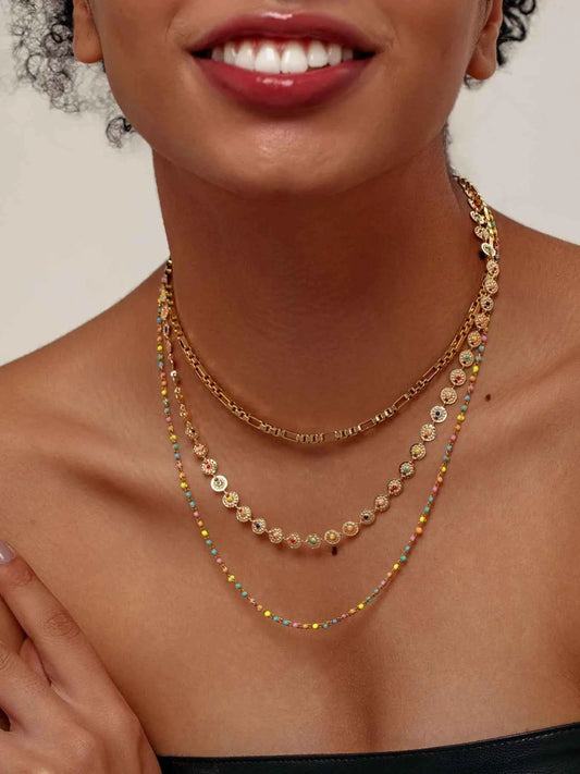 18K Gold-Plated Layered Resin Bead Necklace