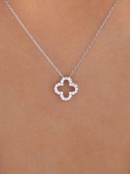Inlaid Zircon Clover Pendant Necklace