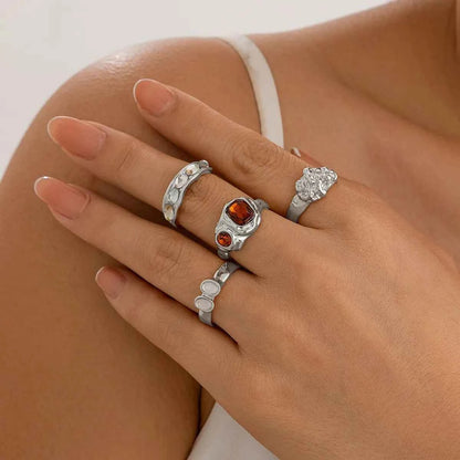 4-Piece Stainless Steel Inlaid Rhinestone Ring