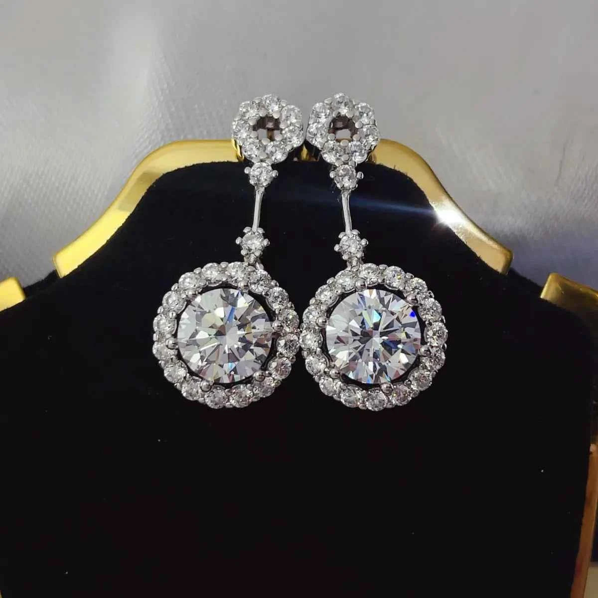 4 Carat Crystal Drop Dangle Earrings with Round Halo Design