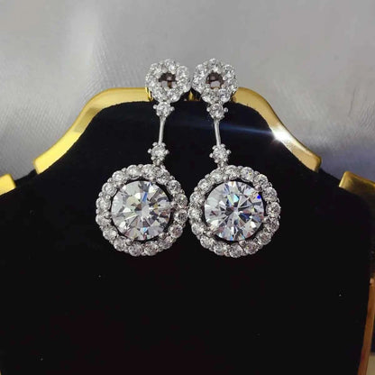4 Carat Crystal Drop Dangle Earrings with Round Halo Design