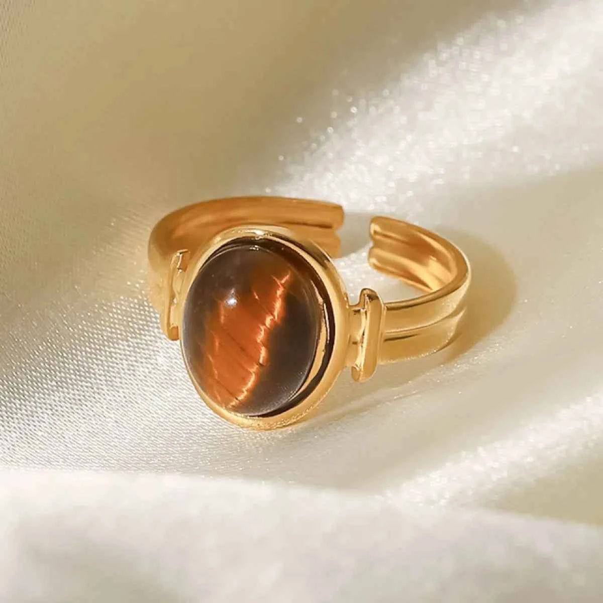 Vintage Natural Stone Gold Plated Adjustable Ring