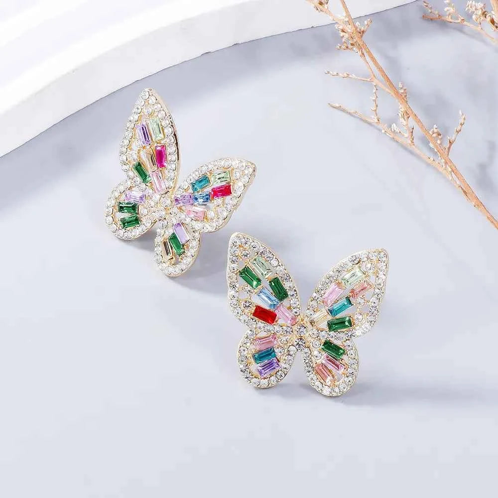 Alloy Inlaid Rhinestone Butterfly Earrings
