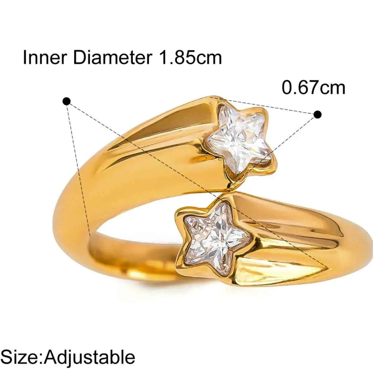 Star Crystal Gold Adjustable Ring