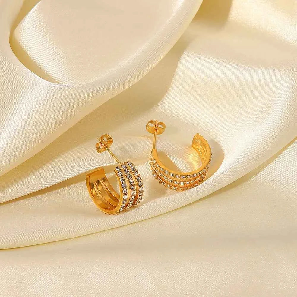 Stainless Steel Inlaid Zircon C-Hoop Earrings