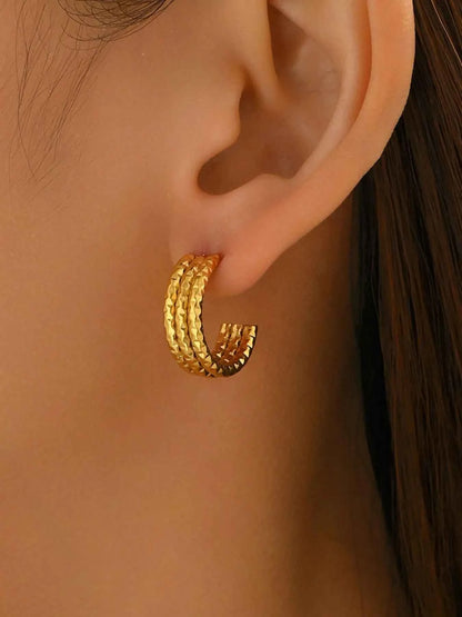 18K Gold-Plated Textured Triple Band Hoop Earrings