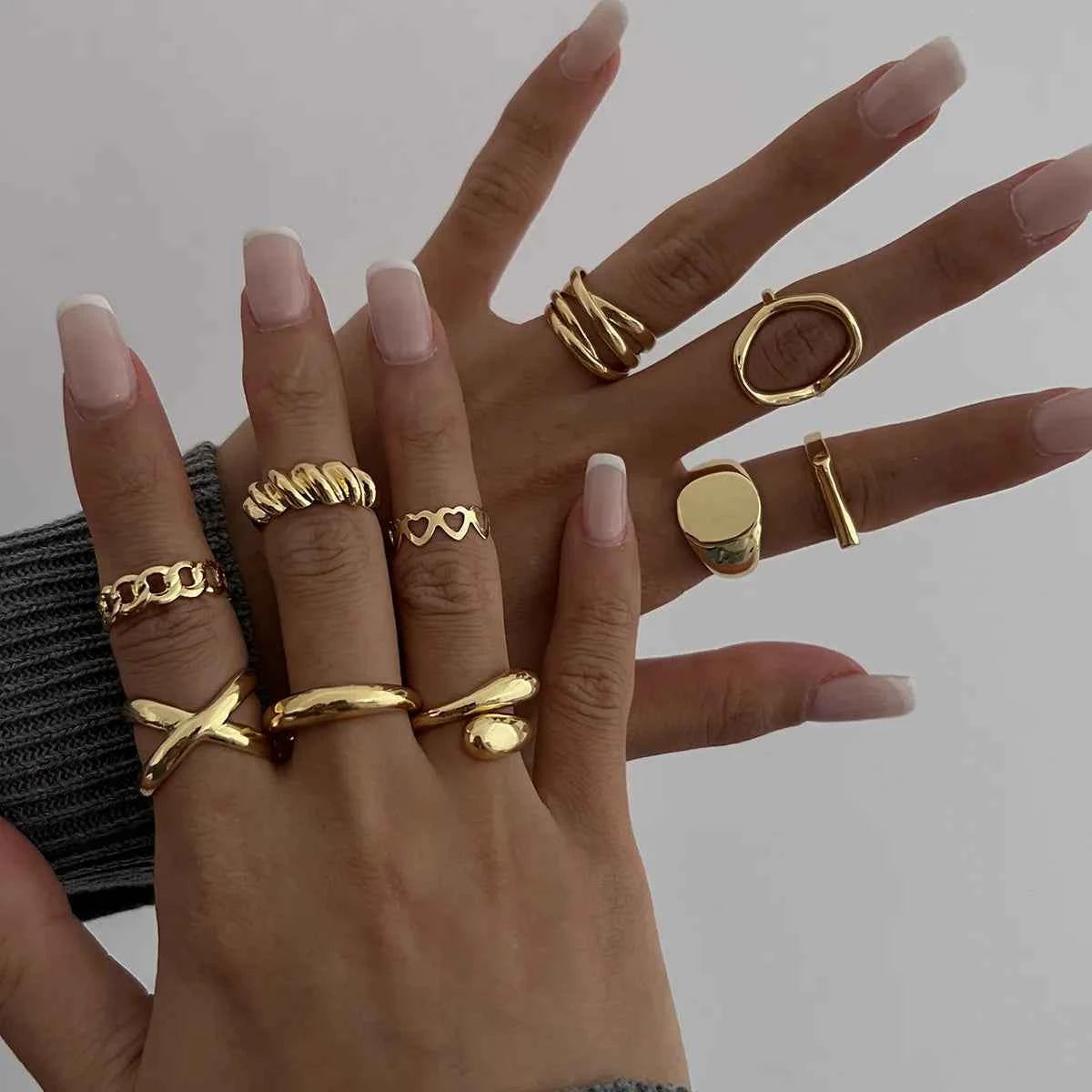 10-Piece Alloy Geometric Ring