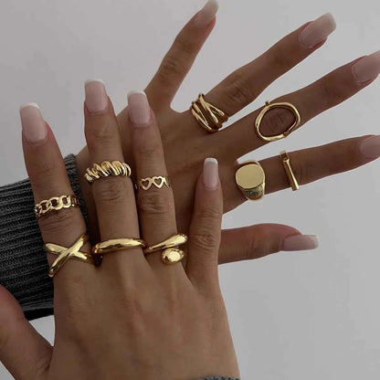 10-Piece Alloy Geometric Ring