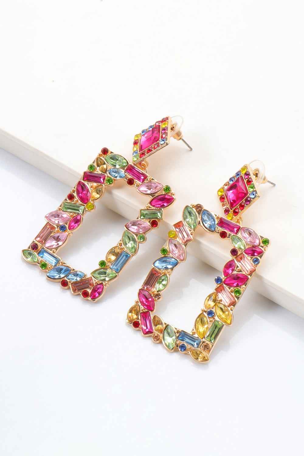 Square Shape Glass Stone Dangle Earrings