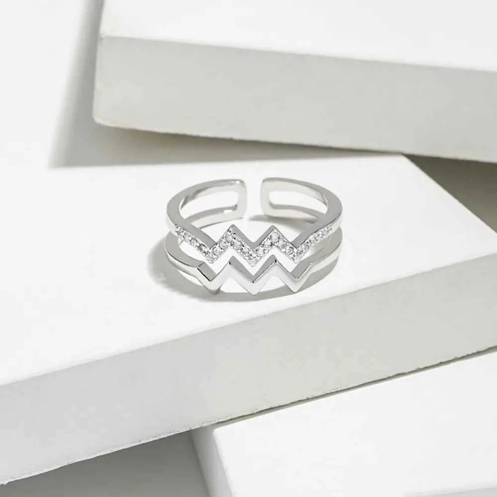 Wave Shape Inlaid Zircon Open Ring