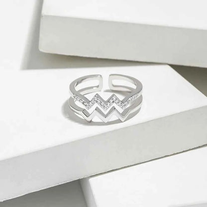 Wave Shape Inlaid Zircon Open Ring