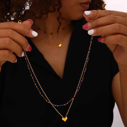 Titanium Steel Section Crystal Double-Layered Necklace