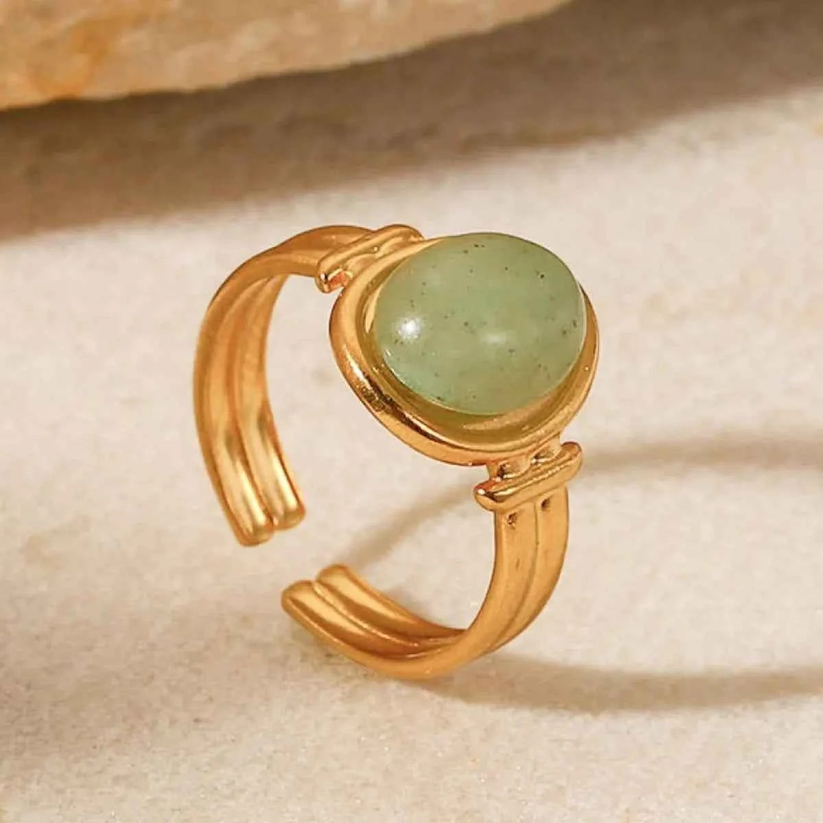 Vintage Natural Stone Gold Plated Adjustable Ring