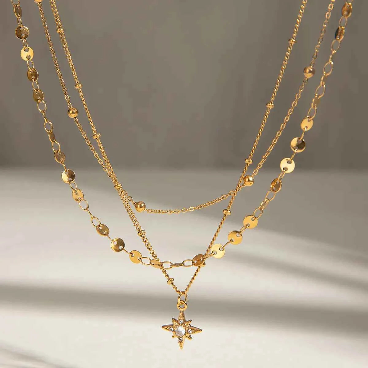 18K Gold-Plated Layered Star Pendant Necklace
