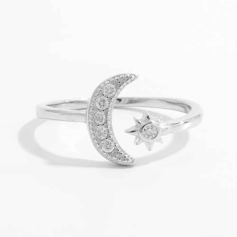 925 Sterling Silver Moon Open Ring