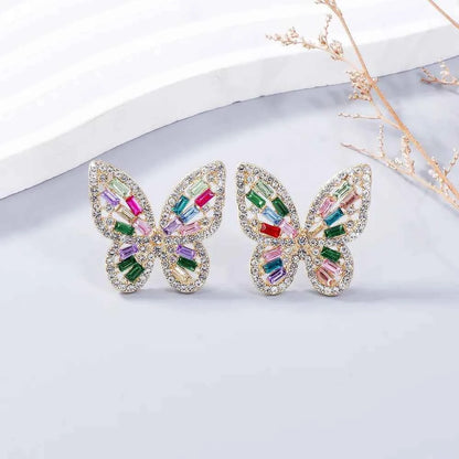 Alloy Inlaid Rhinestone Butterfly Earrings