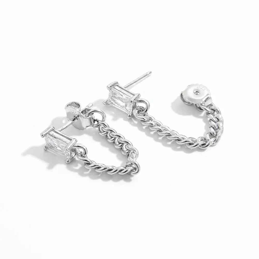 925 Sterling Silver Zircon Chain Earrings