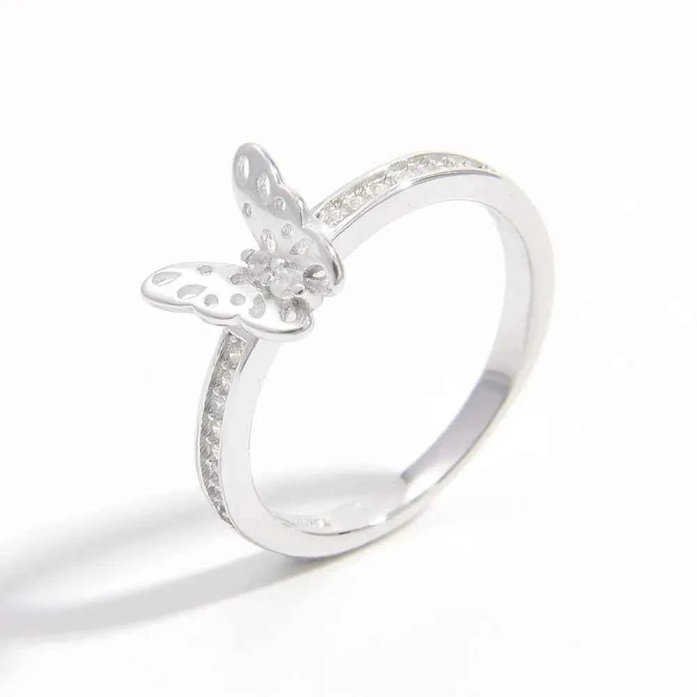 925 Sterling Silver Inlaid Zircon Butterfly Ring