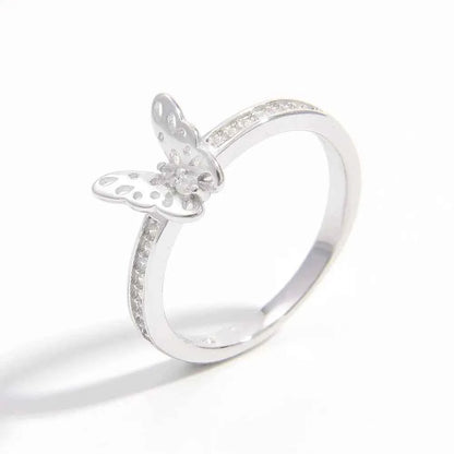 925 Sterling Silver Inlaid Zircon Butterfly Ring