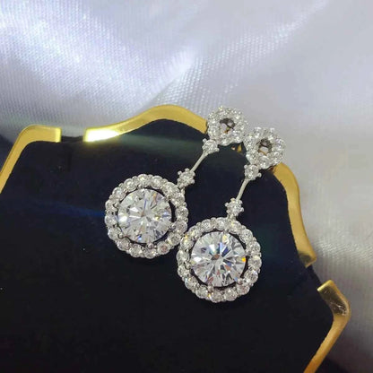 4 Carat Crystal Drop Dangle Earrings with Round Halo Design